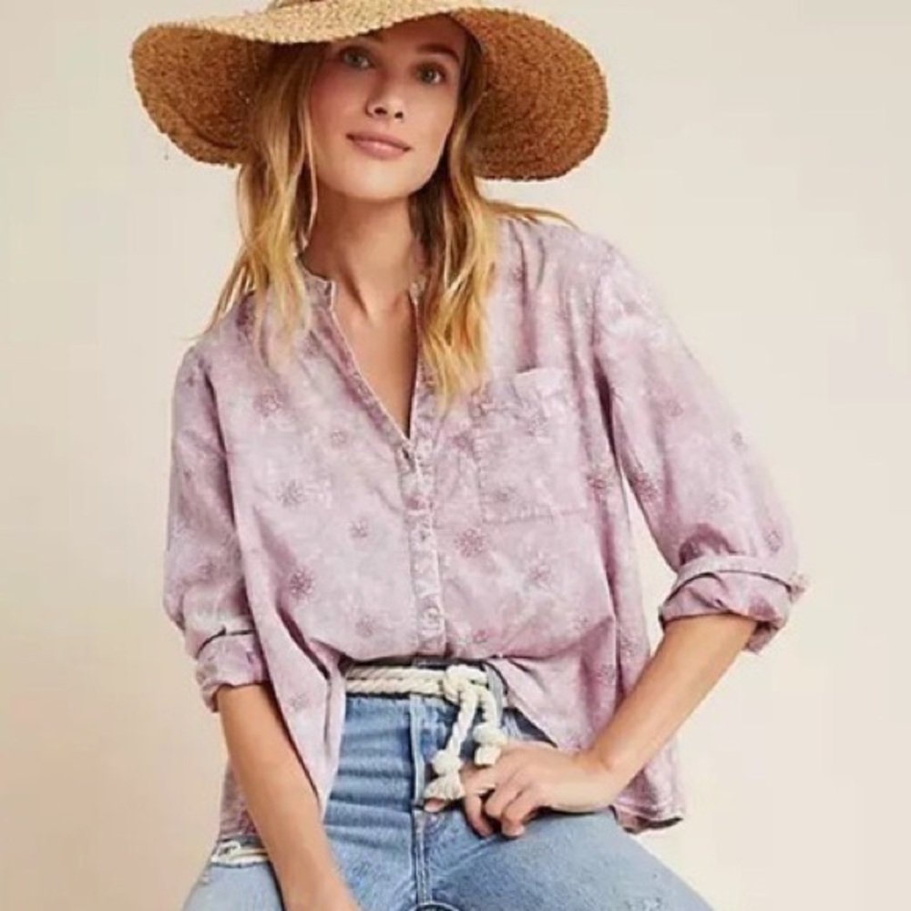 Anthropologie Pilcro and the Letterpress size L Large Whitney Lilac Button Top